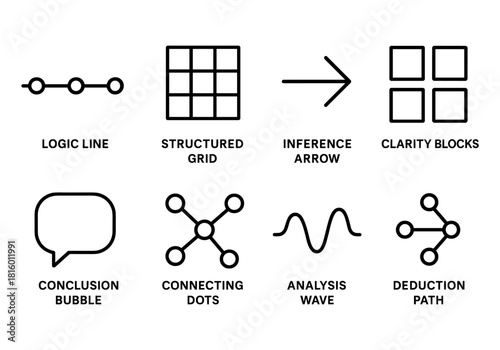 Minimalist line icons for data analysis and logic processes
