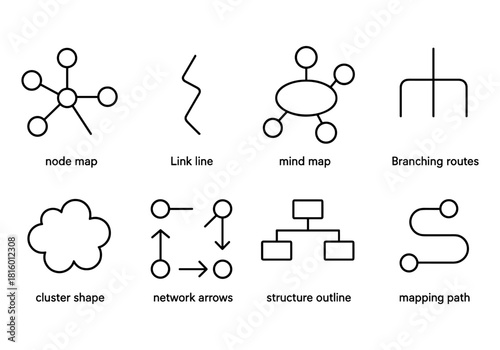 Black and white linear abstract diagrams and network designs set