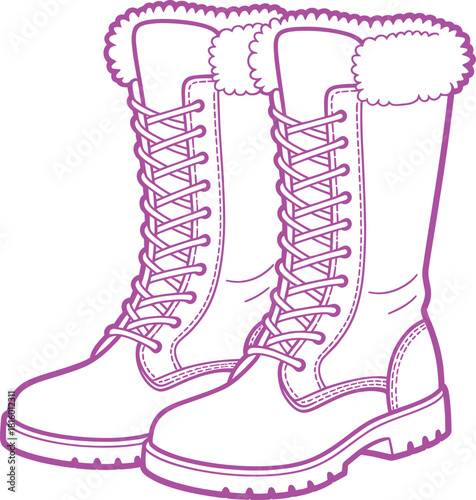 Detailed line drawing of insulated work boots