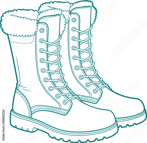 Detailed line drawing of insulated work boots for industrial use