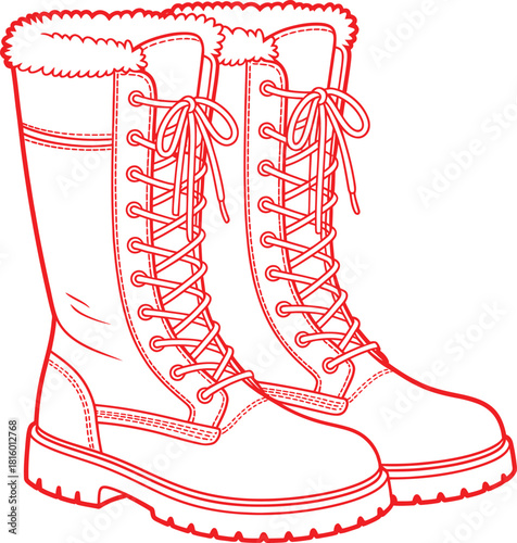 Detailed line drawing of insulated work boots