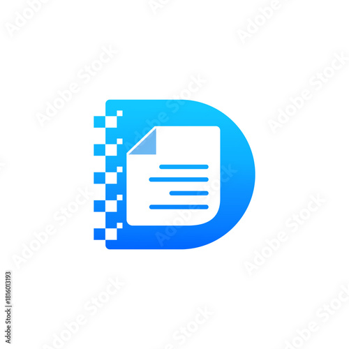 Digital Document Management Logo with Letter D and Pixel Integration.