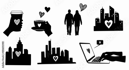 Silhouettes of city life, romance, and connection in a modern world.