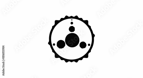 Abstract geometric symbol with interconnected circles and radiating lines on a white background