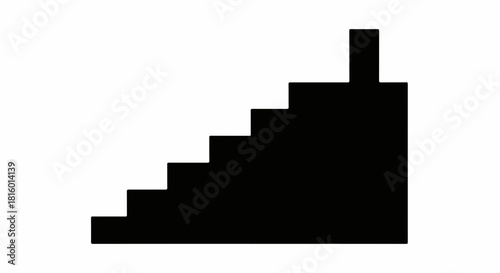 Abstract silhouette of rising stairs with a single block atop, symbolizing progress and achievement.