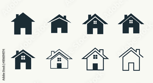 Minimalist Flat Design House Residence Icon Set Collection Isolated