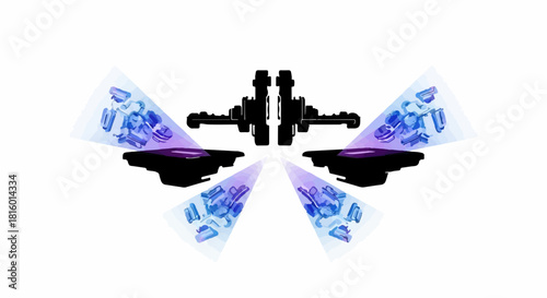 Futuristic abstract glowing crystal energy emanating from a central dark structure.