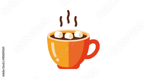 Flat Design Delicious Hot Chocolate with Marshmallow Cup Icon Illustration