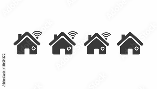 Minimalist Simple Smart Home Automation Line Icon Set Illustration