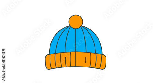 Cute Handdrawn Colorful Winter Hat with Pom Pom Illustration