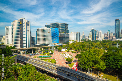 Photography Lumpini green tropical forest park sunny day view from Dusit central park shoppi