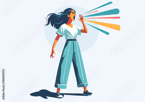 Illustration Woman Shouting or Making an Announcement