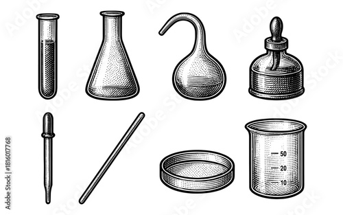 Vintage laboratory equipment collection with hand-drawn style for scientific enthusiasts