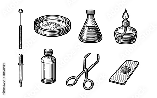 Vintage science lab equipment drawings for educational purposes