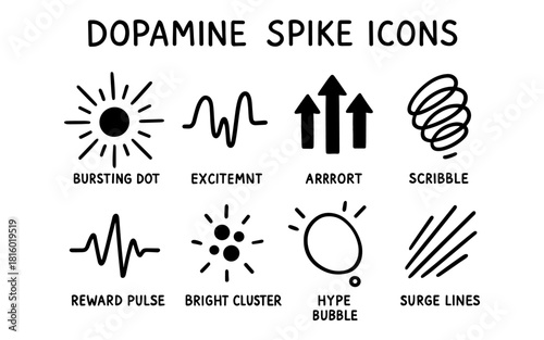 Dopamine spike icon set with fun and energetic linear designs