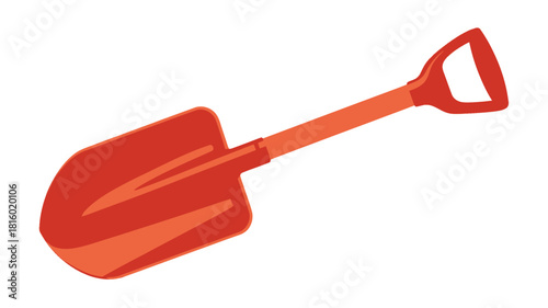 A bright red garden shovel with a wooden handle and black grip is shown in a clean silhouette against a white background