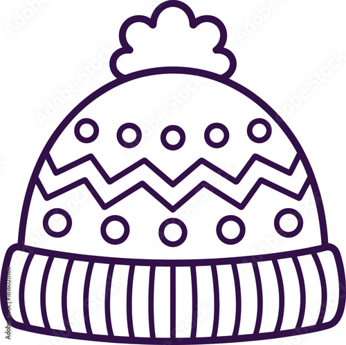 Knitted winter hat beanie with pom pom line drawing