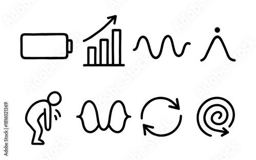 Hand drawn minimalist energy and progress icons collection