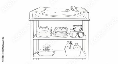 Baby changing station with supplies and a baby on top.