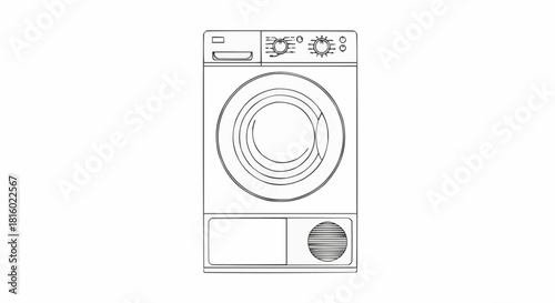 Black and white line art illustration of a tumble dryer.