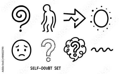 Minimalist doodle set depicting self-doubt and emotions