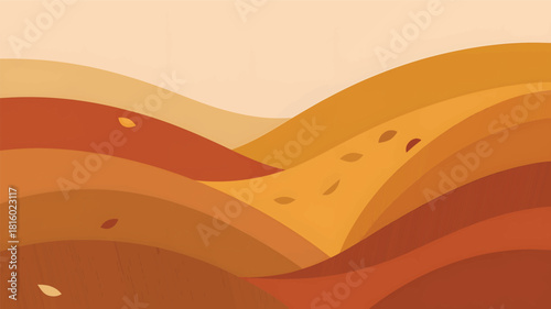 Abstract landscape with flowing wavy layers in warm earthy tones creating a soothing and organic silhouette pattern