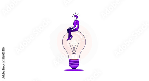 Conceptual artwork depicting a person on a light bulb suggesting a brilliant idea or innovation