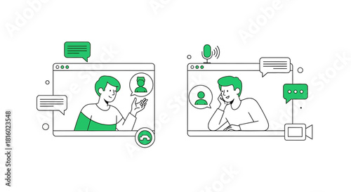 Online collaboration and communication via video conferencing platform illustration