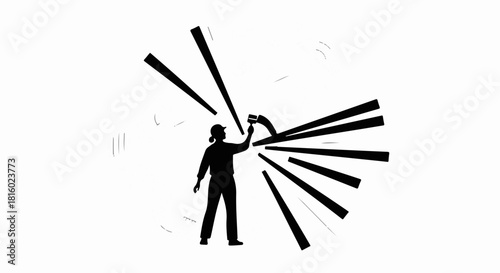 Silhouette of person painting with bold, energetic strokes radiating outwards