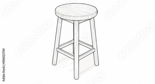Illustration of a Simple Wooden Stool with Three Legs.