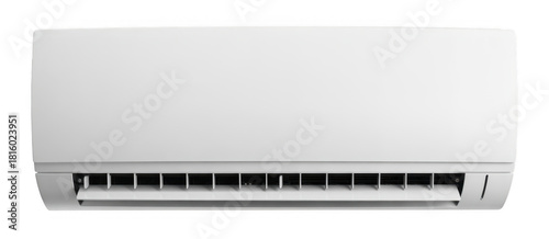 White air conditioner unit with louvers isolated on a transparent background