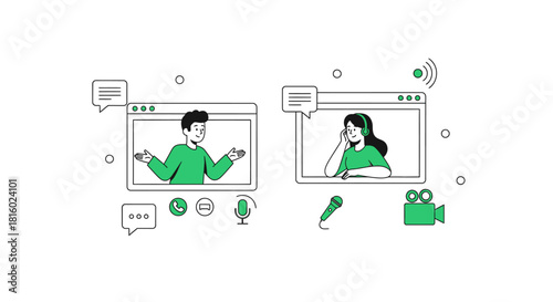 Virtual collaboration meeting with colleagues on screen using video communication interface