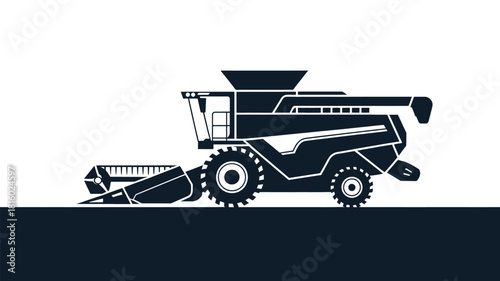 Detailed silhouette illustration of a modern agricultural combine harvester machine in a field ready for harvest season silhouette