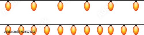 Orange holiday lights isolated on transparent background. Horizontal decorative bulb strings with warm glow and teardrop festive design. Vector illustration