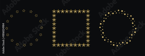 Golden frames for holiday designset. Square and round blank shapes made of golden stars. Vector graphics