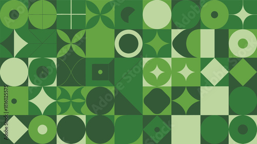 Abstract geometric pattern composed of various green shapes and silhouettes creating a modern and organic visual texture silhouette