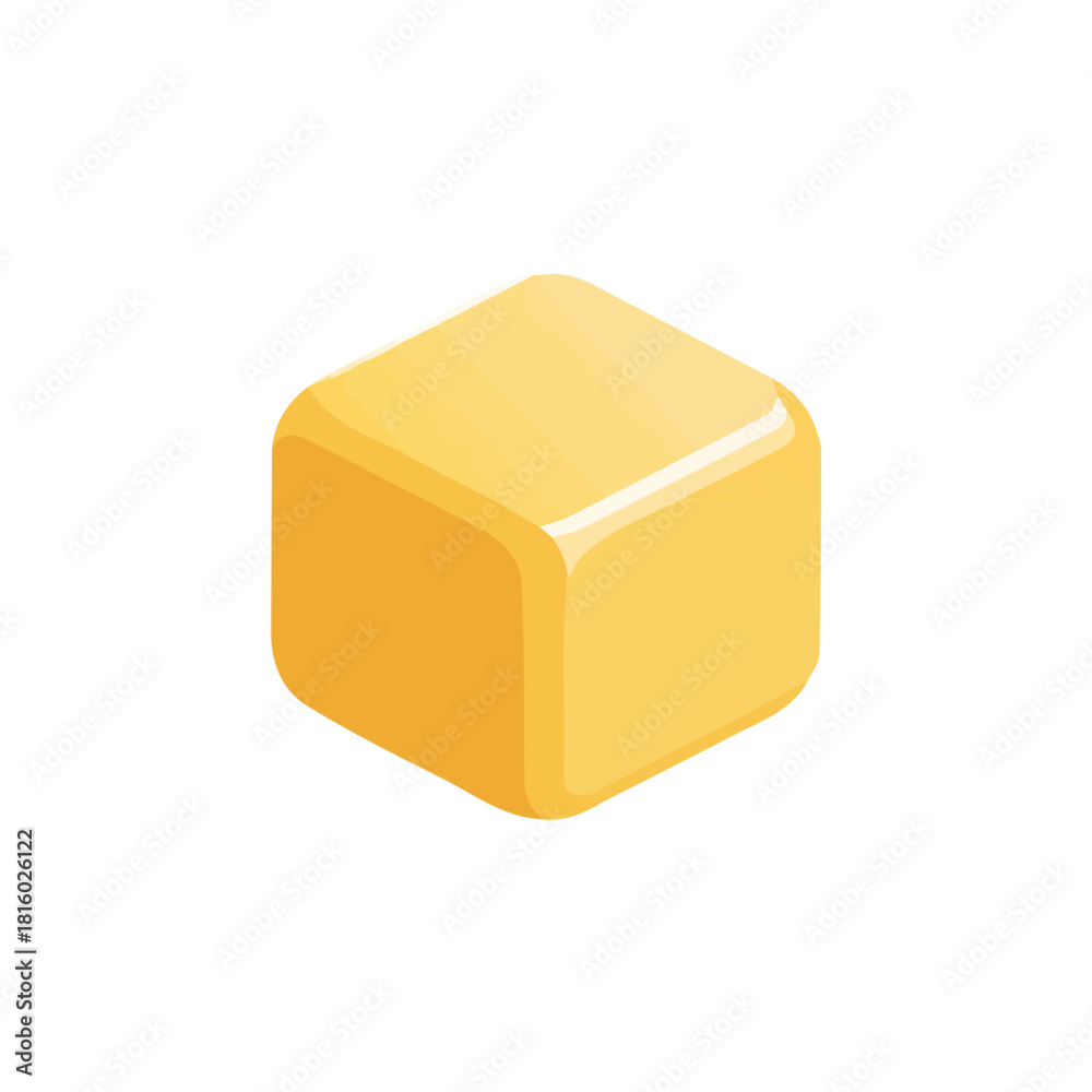 Fototapeta premium A_Simple_flat_2D_icon_of_a_butter_cube_isolated_on_a_white, simple illustration with EPS format design, simple flat 2D icon, minimalist design, clipart