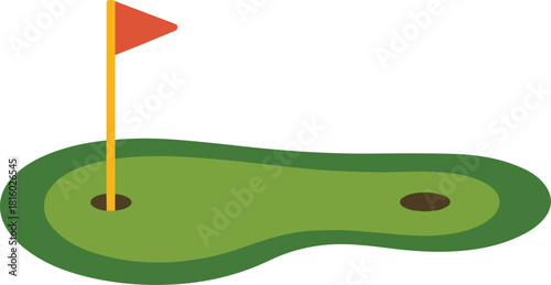 Golf course green with flag or flagstick and golf ball flat vector color icon for sports apps and websites