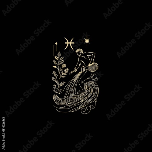 Modern Botanical and Zodiac Symbol Illustration