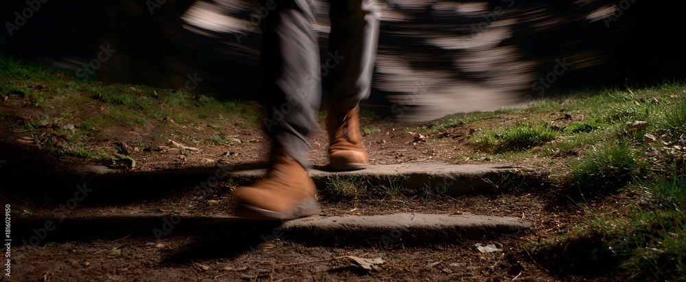 Fototapeta premium Uneasy footsteps produce a jagged and restless rhythm of unpredictable motion.