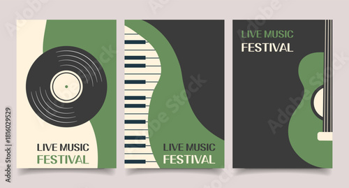 Minimalist live music festival posters collection. Set of music posters cover album