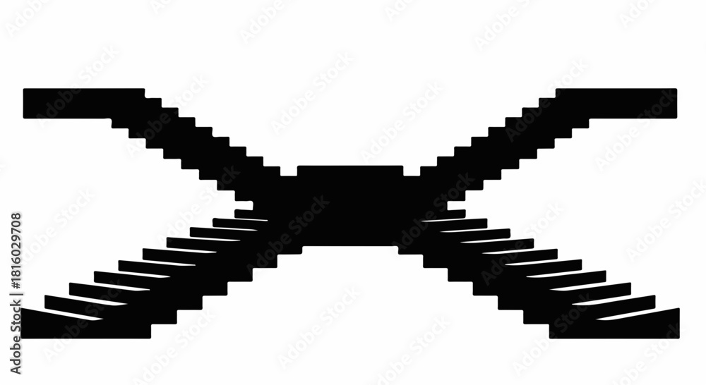 Fototapeta premium Abstract black geometric staircase crossing pattern on white background
