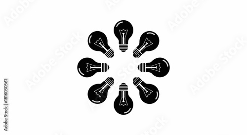 A circle of dark light bulbs illuminating a bright idea