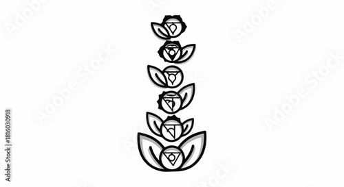 Spiritual energy flow depicted as ascending lotus chakras in a vertical line