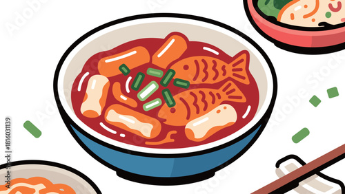 Spicy Korean Tteokbokki and Fish Cakes Bowl