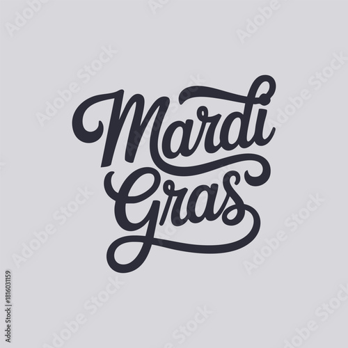 Mardi Gras written in a joining script style with a bold and stylish stroke in vibrant vector format, designed as festive decorative typography ideal for carnival graphics, party invitations, festival