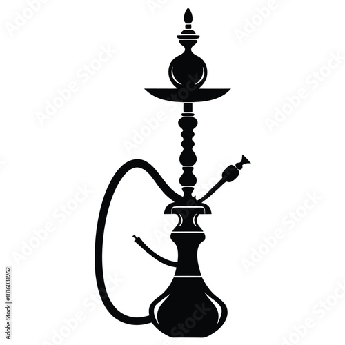 hookah black and white silhouette on white background