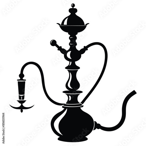 hookah black and white silhouette on white background