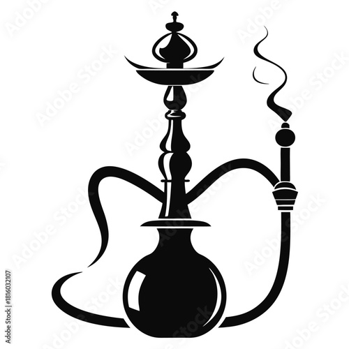 hookah black and white silhouette on white background