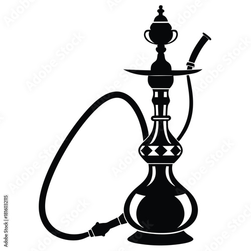 hookah black and white silhouette on white background